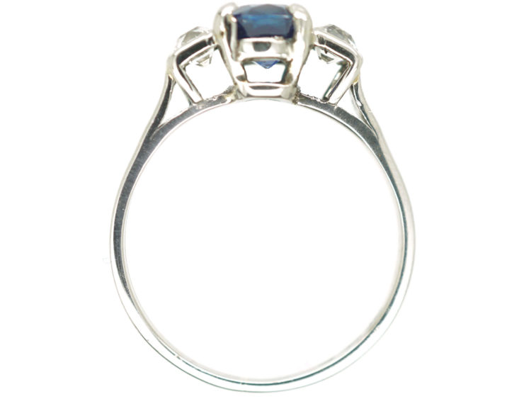Art Deco Platinum Three Stone Sapphire & Diamond Ring