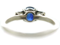 Art Deco Platinum Three Stone Sapphire & Diamond Ring