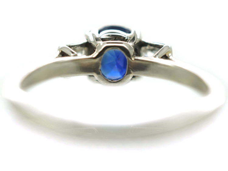 Art Deco Platinum Three Stone Sapphire & Diamond Ring