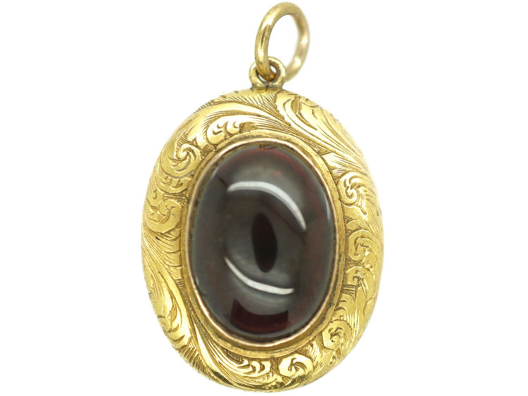Victorian 15ct Gold Cabochon Garnet Locket Back Pendant