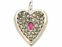 Edwardian 18ct white Gold Ruby & Diamond Heart Shaped Pendant