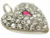Edwardian 18ct white Gold Ruby & Diamond Heart Shaped Pendant