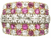 Victorian 18ct Gold Chequerboard Ring set with Rubies & Diamonds
