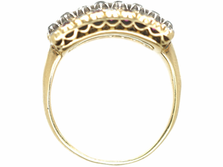 Victorian 18ct Gold Chequerboard Ring set with Rubies & Diamonds