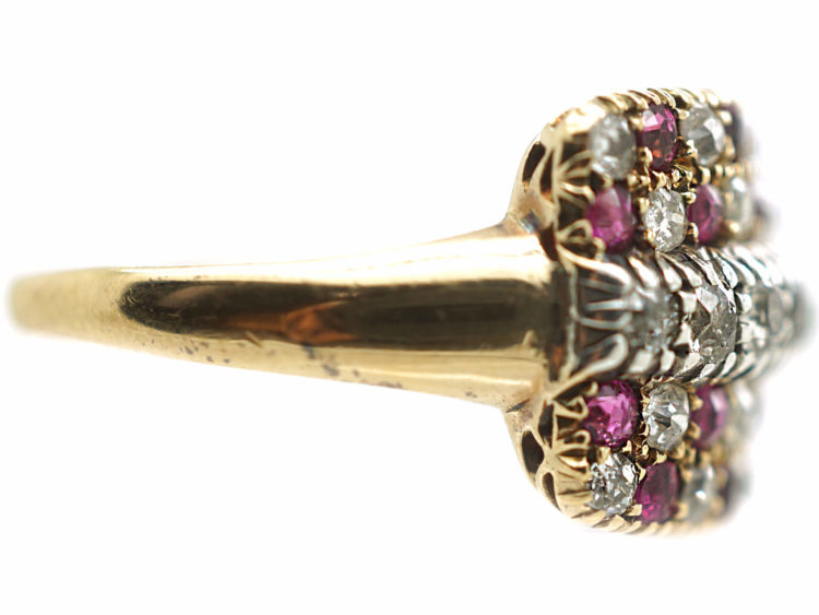 Victorian 18ct Gold Chequerboard Ring set with Rubies & Diamonds