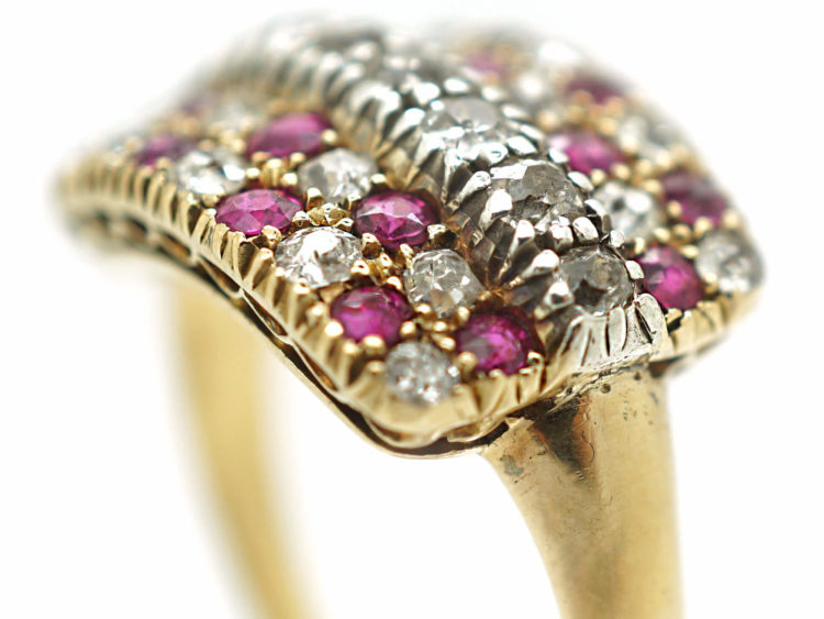 Victorian 18ct Gold Chequerboard Ring set with Rubies & Diamonds