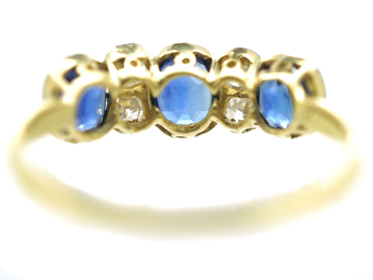 Art Deco 18ct Gold & Platinum, Three Stone Sapphire & Diamond Ring