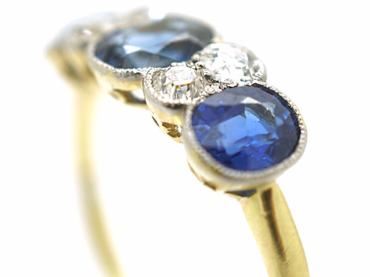 Art Deco 18ct Gold & Platinum, Three Stone Sapphire & Diamond Ring