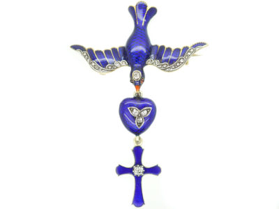 Georgian 18ct Gold Royal Blue Enamel & Diamond Dove of Peace Brooch & Pendant Georgian 18ct Gold Royal Blue Enamel & Diamond Dove of Peace Brooch & Pendant
