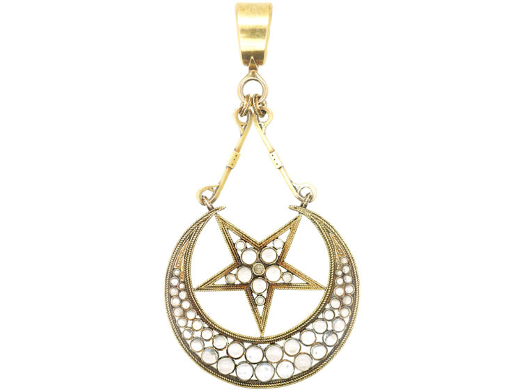 Victorian Large 18ct Gold Star & Crescent Pendant