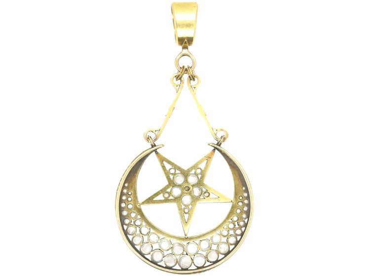 Victorian Large 18ct Gold Star & Crescent Pendant