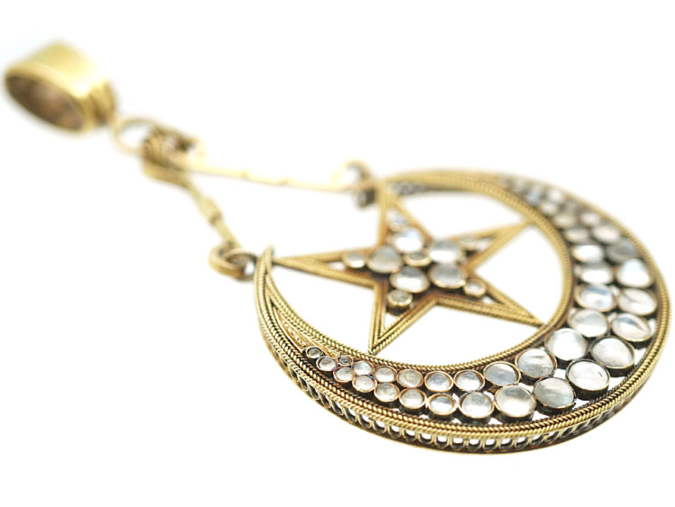 Victorian Large 18ct Gold Star & Crescent Pendant