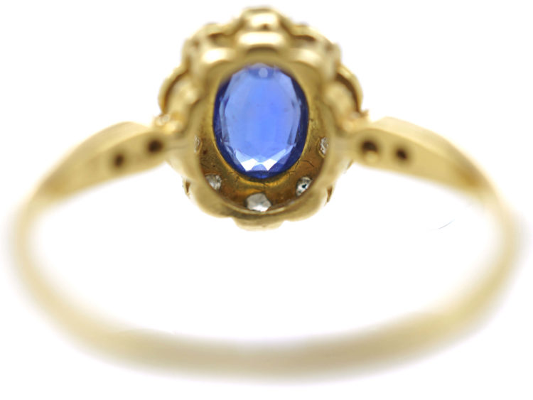 Edwardian Sapphire & Diamond Cluster Ring with Diamond Set Shoulders