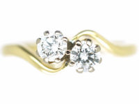 Edwardian 18ct Gold & Platinum, Two Stone Diamond Crossover Ring