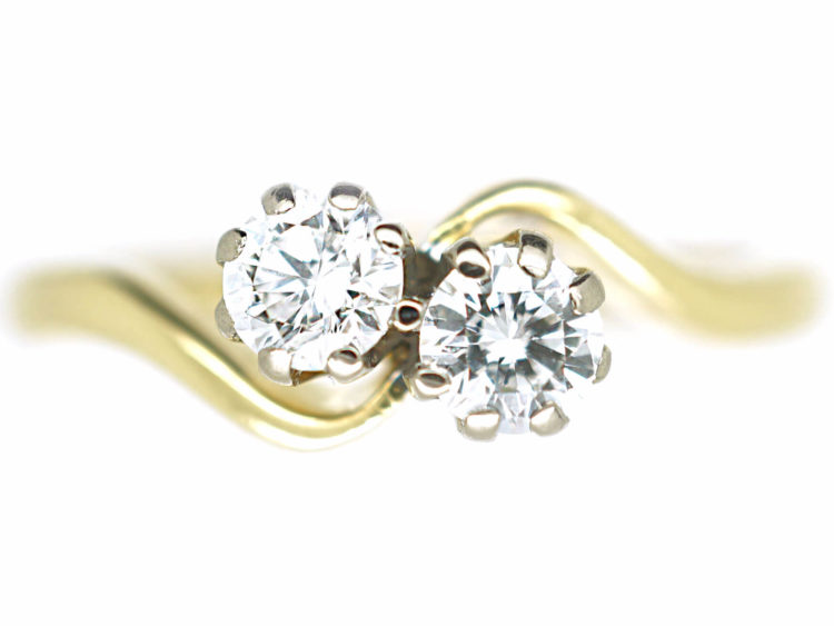 Edwardian 18ct Gold & Platinum, Two Stone Diamond Crossover Ring