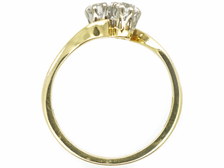 Edwardian 18ct Gold & Platinum, Two Stone Diamond Crossover Ring