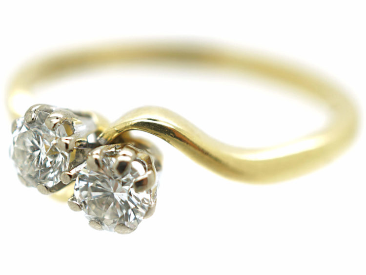 Edwardian 18ct Gold & Platinum, Two Stone Diamond Crossover Ring