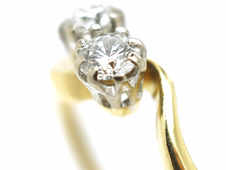 Edwardian 18ct Gold & Platinum, Two Stone Diamond Crossover Ring