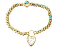 Regency 15ct Gold Bracelet with Forget me Not Heart Shaped Padlock set with Turquoise
