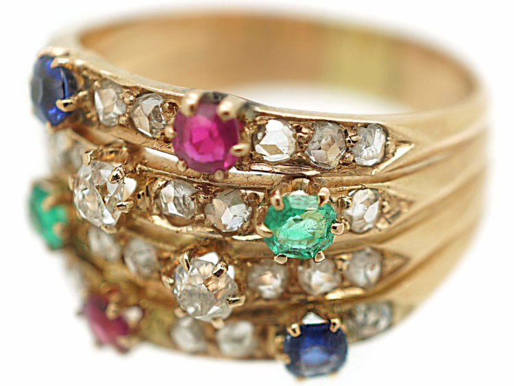 14ct Gold Harem Ring set with Rubies, Sapphires, Emeralds & Diamonds