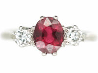 Art Deco Platinum Three Stone Ruby & Diamond Ring