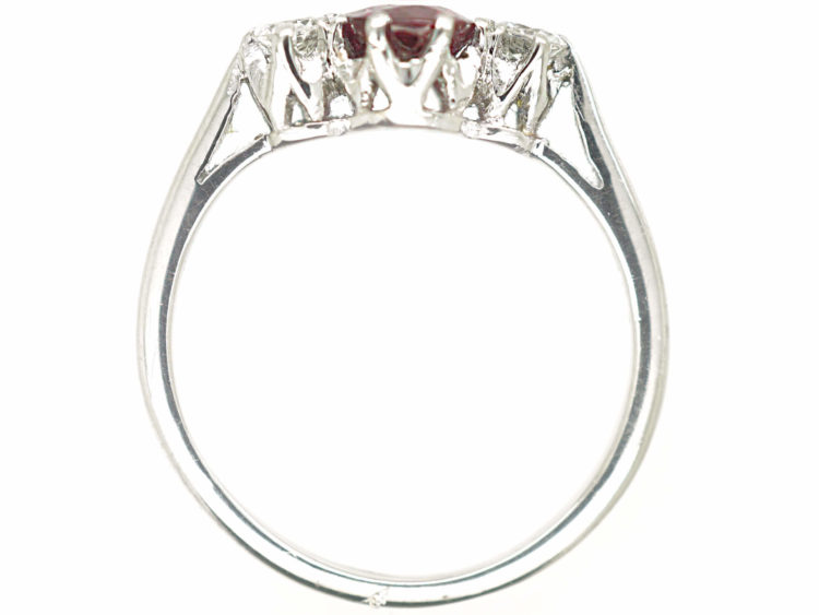 Art Deco Platinum Three Stone Ruby & Diamond Ring