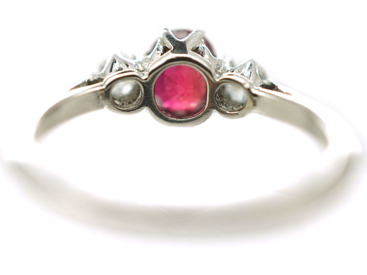 Art Deco Platinum Three Stone Ruby & Diamond Ring