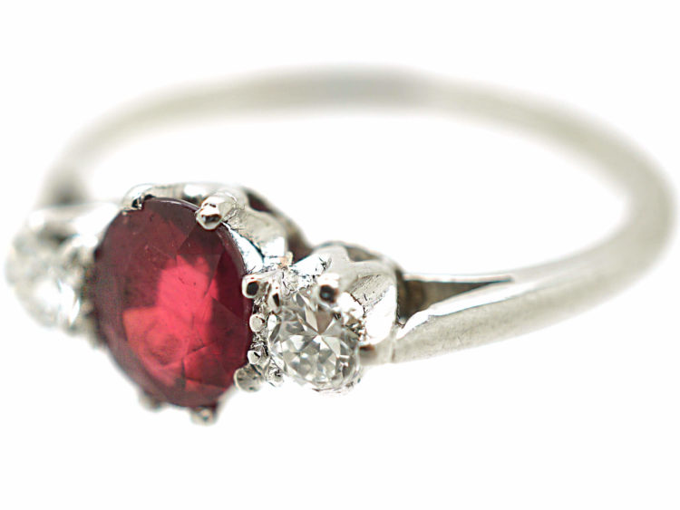 Art Deco Platinum Three Stone Ruby & Diamond Ring