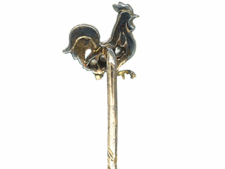 Edwardian Diamond & Enamel Cockerel Tie Pin with Ruby eye
