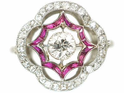 Art Deco Platinum, Ruby & Diamond Open Cluster Ring