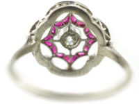 Art Deco Platinum, Ruby & Diamond Open Cluster Ring