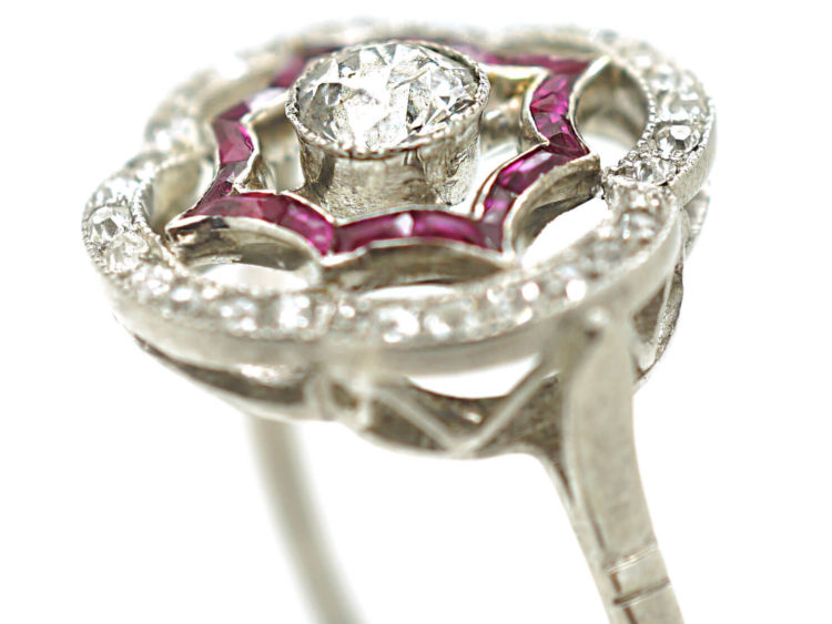 Art Deco Platinum, Ruby & Diamond Open Cluster Ring