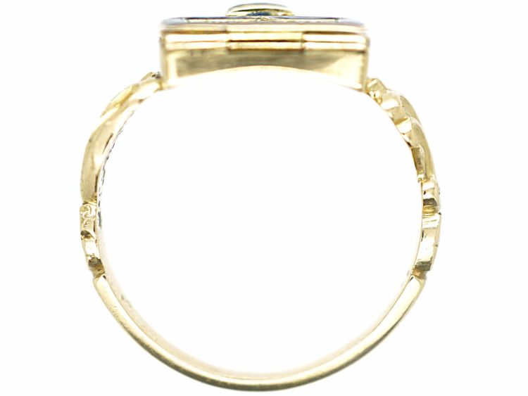 Regency 15ct Gold & Blue Enamel Opening Book Ring