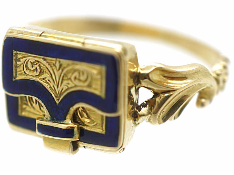 Regency 15ct Gold & Blue Enamel Opening Book Ring