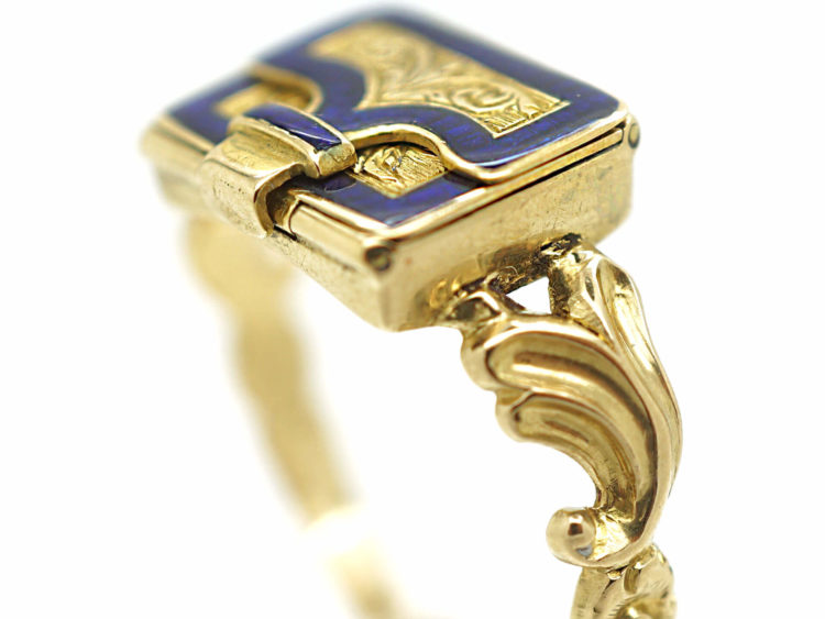 Regency 15ct Gold & Blue Enamel Opening Book Ring