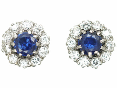 18ct White Gold Sapphire & Diamond Cluster Earrings