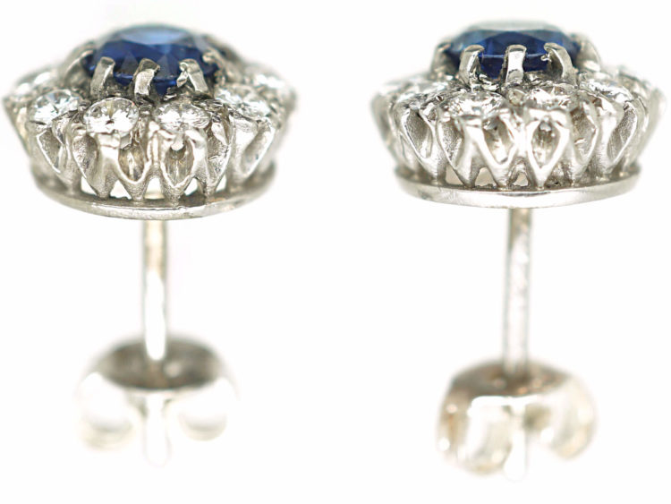 18ct White Gold Sapphire & Diamond Cluster Earrings