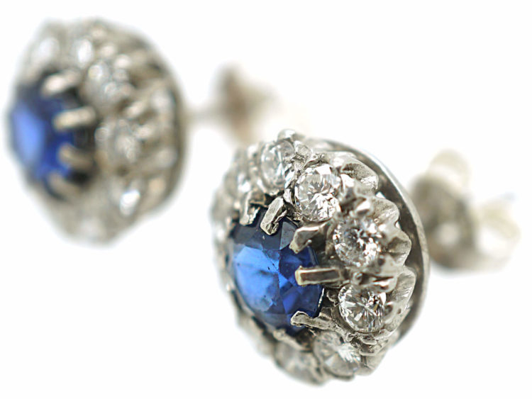 18ct White Gold Sapphire & Diamond Cluster Earrings
