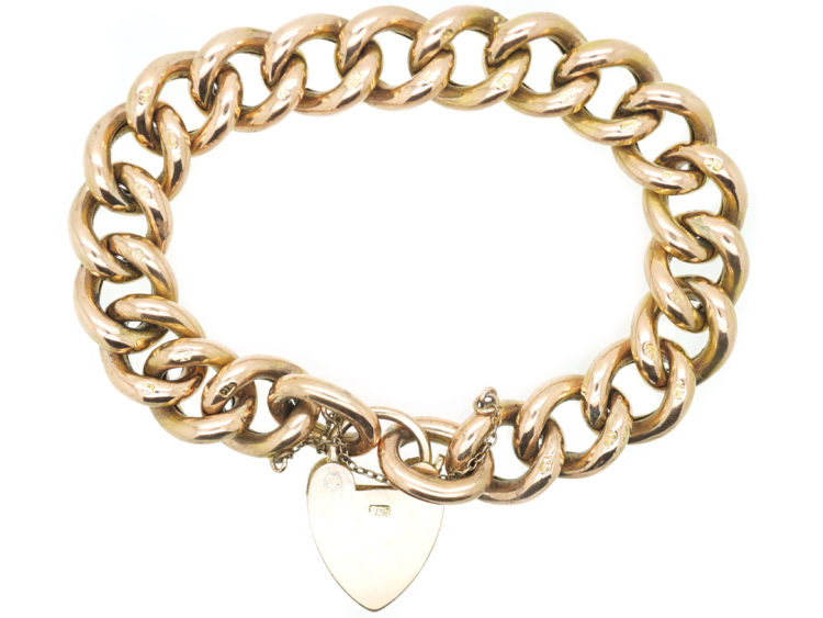 Edwardian 9ct Gold Alternate Plain & Decorated Link Curb Bracelet