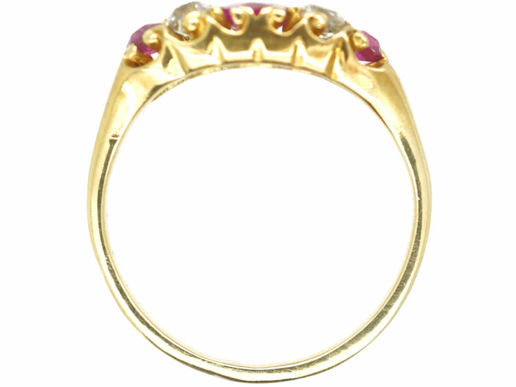 Victorian 18ct Gold Three Stone Ruby & Diamond Ring