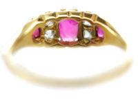 Victorian 18ct Gold Three Stone Ruby & Diamond Ring