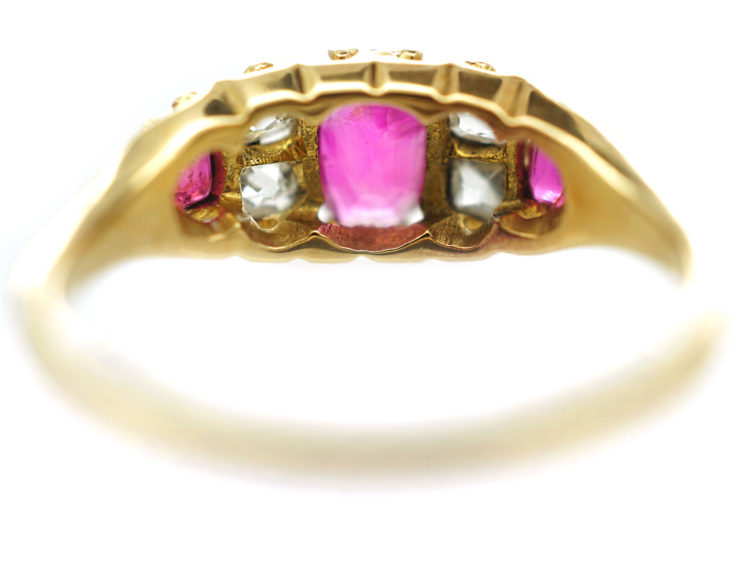 Victorian 18ct Gold Three Stone Ruby & Diamond Ring
