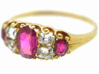 Victorian 18ct Gold Three Stone Ruby & Diamond Ring