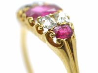 Victorian 18ct Gold Three Stone Ruby & Diamond Ring
