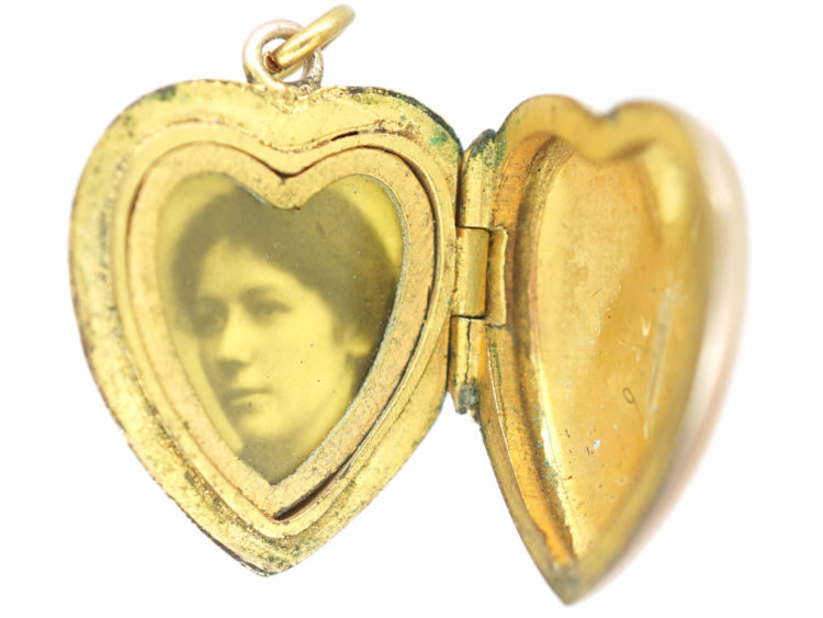 Edwardian 9ct Gold Back & Front Heart Shaped Locket set with Turquoise & Natural Split Pearls