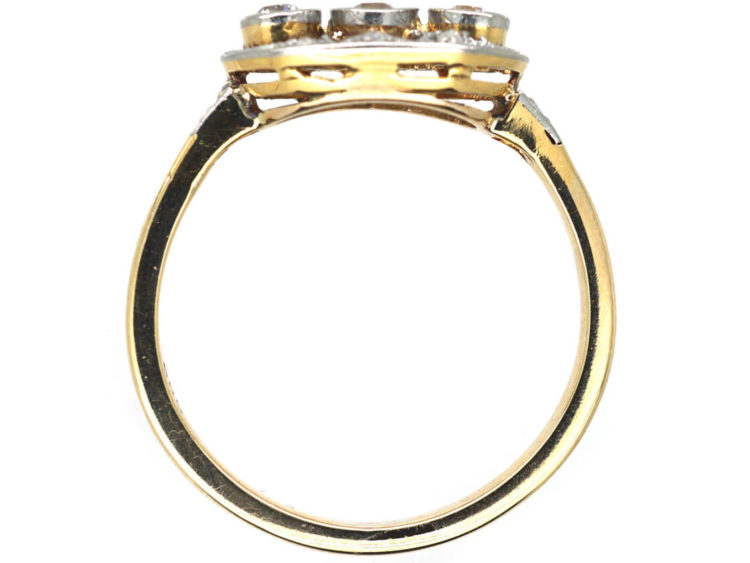 Art Deco 14ct Gold & Platinum Pierced Design Three Stone Diamond Ring