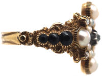 Georgian 18ct Gold, Diamond, Natural Split Pearl & Vauxhall Glass Ring