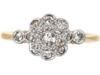 Edwardian 18ct Gold & Platinum Diamond Cluster Ring with Diamond Set Shoulders