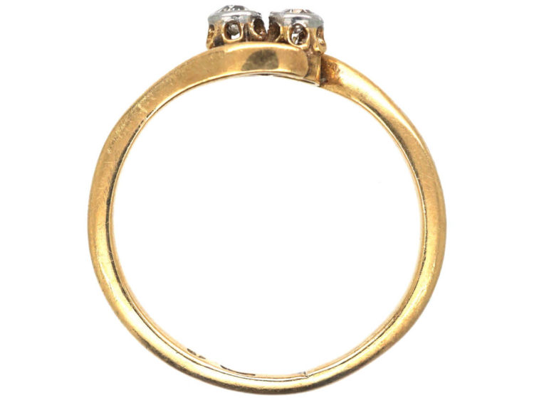 Edwardian 18ct Gold & Platinum Two Stone Diamond Twist Ring