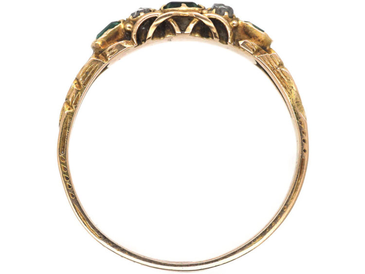 Regency 15ct Gold Three Stone Emerald & Rose Diamond Ring